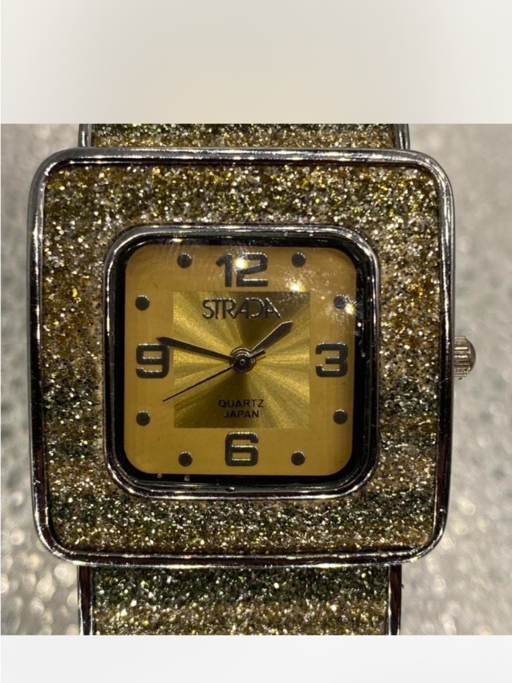 ***  Strada  ^*^ Goldtone ^*^  Square Face *** Cuff bracelet Watch ^*^